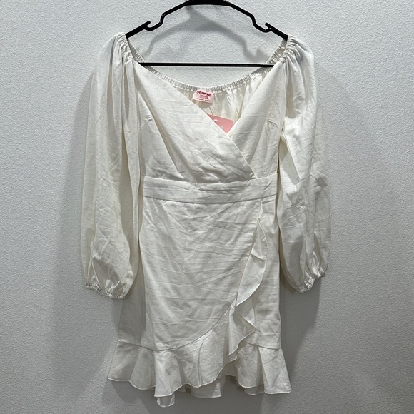 Elegant Off-Shoulder White Linen Cotton Dress spring summer Can’t Move On bridal - Picture 3 of 8